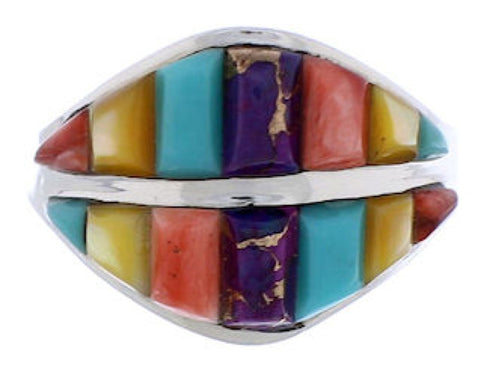 Silver Southwest Jewelry Turquoise Multicolor Ring Size 7-3/4 MX23479